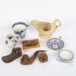 Various collectables and ceramics, including Continental porcelain lemon strainer, hand painted