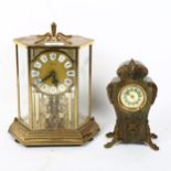 Kundo quartz mantel clock, and Art Nouveau stained pine clock, height 19cm (2)