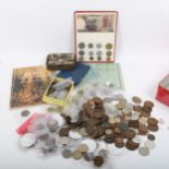 Various world coins and banknotes, Fremlin's Hop Pickers Account Book, tokens etc (boxful)