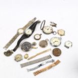 Various wristwatches and pocket watches, including Timex, Ingersoll Defiance etc