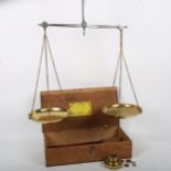 A pair of Antique Avery brass and steel balance scales and weights, in original pine case