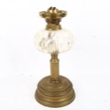 A Duplex brass column oil lamp, with glass font, height 36cm