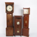 3 small scale table-top longcase clocks, largest height 70cm (3)