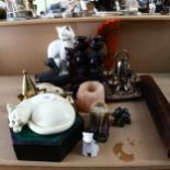 Cat figures, candlesticks, height 24cm, marbles game, tea set etc