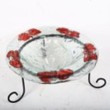 A large Studio glass poppy table centre fruit bowl, on scrolled base, diameter 36cm