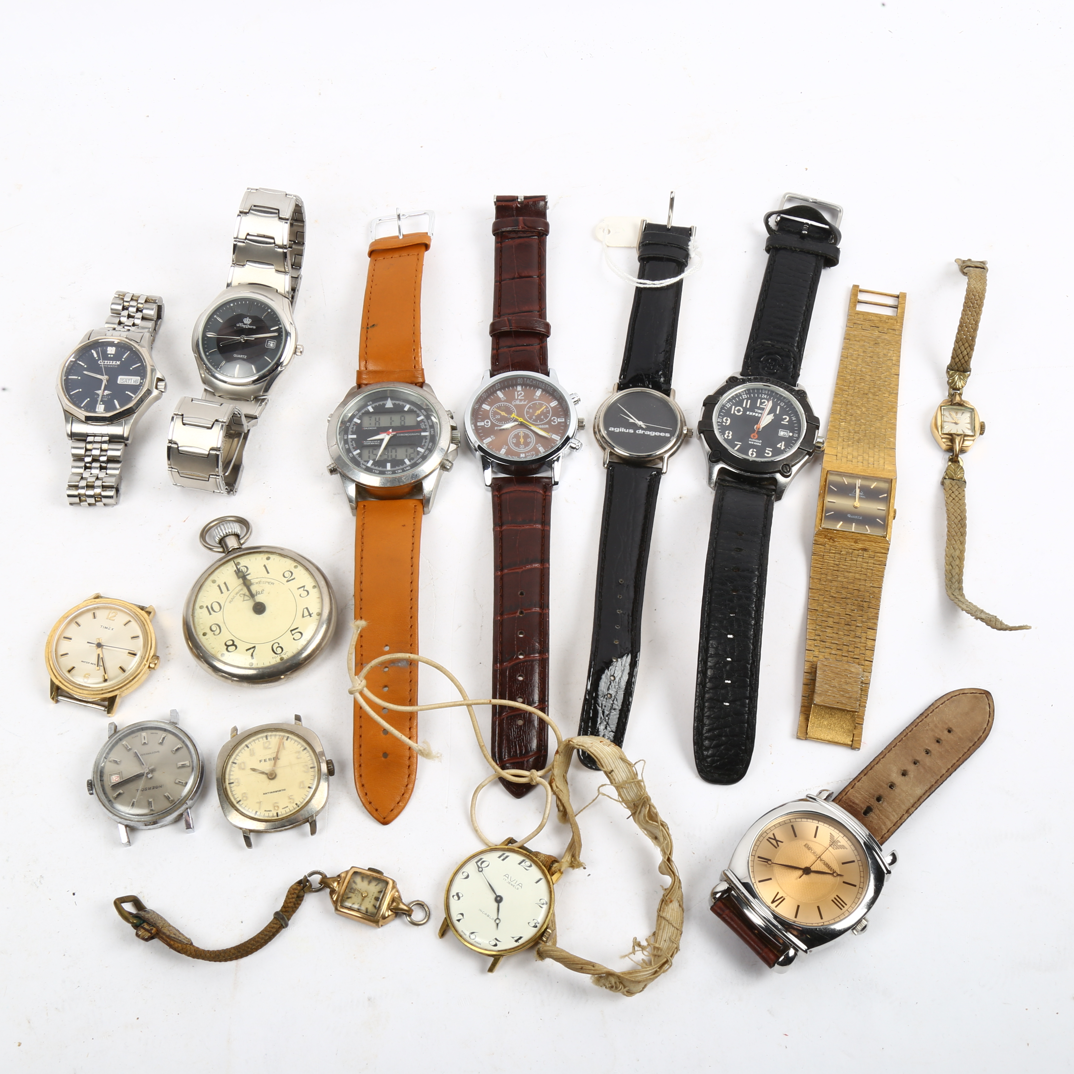 Various wristwatches, including Citizen automatic