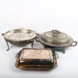 Silver plated rollover bacon dish, vegetable tureen, and an entree dish (3)