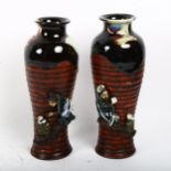 A pair of Japanese Studio pottery baluster figural vases, height 22cm