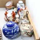 Various Oriental ceramics, including blue and white prunus ginger jar, teapots etc