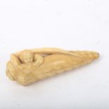 A 19th century carved ivory conch and putti walking stick handle, length 11cm