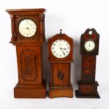 3 oak table-top longcase clocks, largest height 46cm (3)