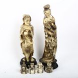 2 composition Oriental figures on stands, tallest 32.5cm, and 4 small figures