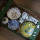 A Victorian hand painted and gilded scalloped bowl, A/F, a Chinese yellow ground ceramic 'dragon'