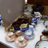 Various ceramics, including an 18th century sparrow beak hunting jug, large treacle glaze Toby jug