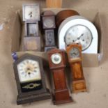 A group of clocks, including miniature longcase, Enfield etc (boxful)