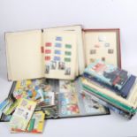 Railway books, comical postcards, postage stamp albums etc