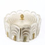 A heavy Art Deco moulded glass ceiling light fitting, diameter 33cm, height 17cm
