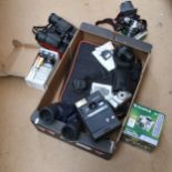 A quantity of cameras and binoculars, including Pentax ME Super lenses accessories etc (boxful)