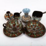 Thoune Pottery cups and saucers, jug, vase, height 8.5cm etc
