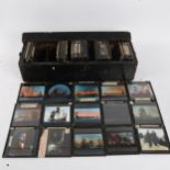 A case of various 19th century Magic Lantern slides, including religious, warships etc