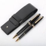 MONT BLANC - a 2-pen black lacquer Meisterstuck Pix rollerball set, cased