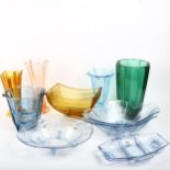 Art Deco coloured moulded glass, including vases and fruit bowls