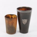 An early 19th century horn beaker, dated 1808, and a similar Victorian silver-mounted horn beaker,