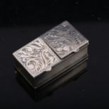 An Elizabeth II silver double postage stamp box, engraved foliate decoration, import maker LI,