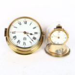 Kundo 400-day clock under dome, and Sewills quartz ship's bulkhead clock, diameter 16cm (2)