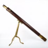 Vintage brass leather-covered table telescope, on brass tripod