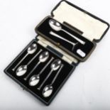 Mappin & Webb cased silver teaspoons, and a silver baby pusher and spoon set