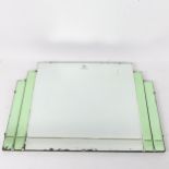 An Art Deco green and clear glass bevel-edge wall mirror, 41cm x 55cm