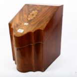 Inlaid Georgian mahogany knife box, lacking inner fitments, height 38cm