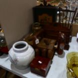 Various collectables, including Denby vase, cantilever sewing box, doll's rocking chair etc
