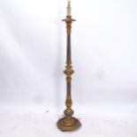 A painted and gilt standard lamp, with spiral turned fluted column, height to top of bayonet fitting