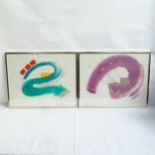 Patrick Woodard, pair of acrylics on paper, abstracts, signed and dated '87, 57cm x 72cm, framed