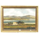 P Charles, oil on canvas, landscape scene with cottage, signed, framed, overall 74cm x 104cm