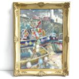 G Underwood, oil on board, beached boats, signed, framed, overall 84cm x 64cm