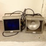 A pair of square Strand Electric theatre stage lights, GWO