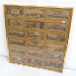 A set of 18 x 19th century French monochrome engravings, depicting 17th century scenes, "Les Miseres