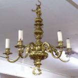 A brass 5-branch chandelier