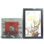 2 contemporary oils, including Timothy Renshaw, red square, 60cm x 60cm (2)