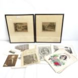 A folio of engravings, and Henry G Walker, a pair of hand coloured etchings, framed