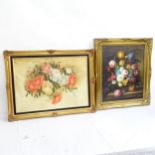 2 modern oils on canvas, still life flowers, both signed, framed, portrait overall 74cm x 65cm