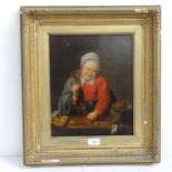 19th century oil on canvas, woman counting money, unsigned, image 35cm x 28cm, framed