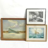 3 various pictures, including oil on canvas, beached boat, by K Hamilton (3)