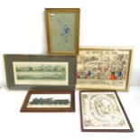 A group of 4 various engravings and prints of steam engines and early railway, and 1 other (5)