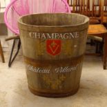 An Antique coopered oak Champagne barrel "Chateau Villaret", W67cm, H73cm