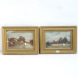 Lindsay Calder, pair of oils on board, village scenes, signed, framed, overall 32cm x 43cm