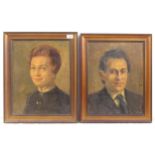 John Gilroy, pair of oils on board, portraits, signed with inscriptions verso, 44cm x 34cm, framed